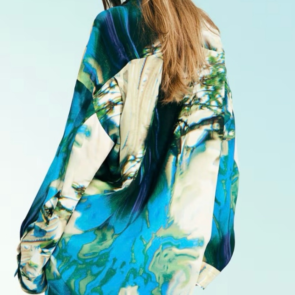 Abstract Blue and Green Women's button up shirt